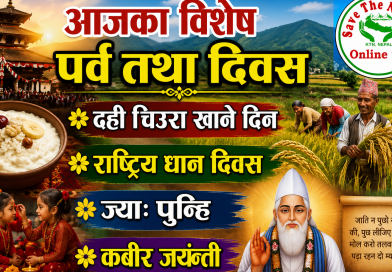 आज दहीचिउरा खाने दिन, राष्ट्रिय धान दिवस, ज्या: पुन्हि, कवीर जयन्ती मनाइदै